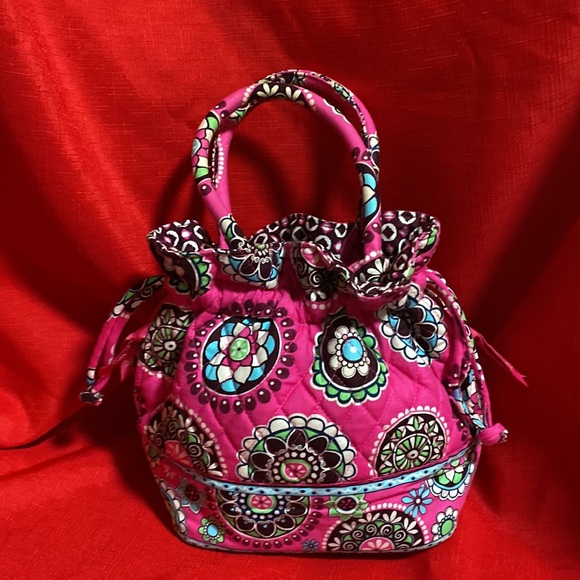 VERA BRADLEY PURSE W/2 HANDLES GEOMETRICAL DESIGNS ON PINK EXCELLENT CONDITION - Picture 9 of 10